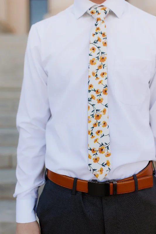 R&B Tie White Design w/ Yellow Flower