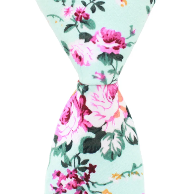 ST12 - Aqua Floral Cotton - Skinny Width