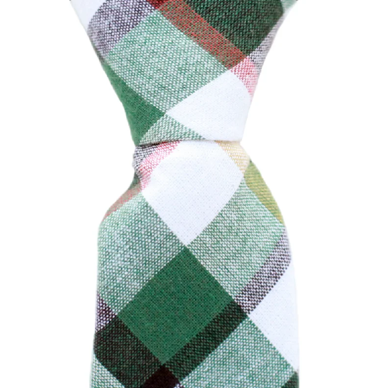 ST16 - Green/White/Tan Plaid Cotton - Skinny Width