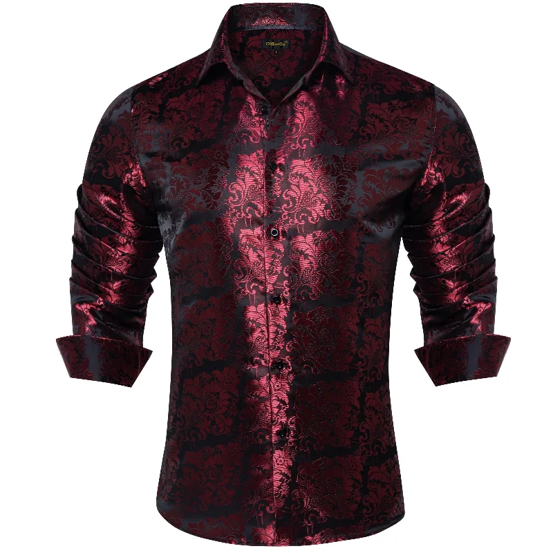 DiBanGu Red Floral Silk Men's Shirt