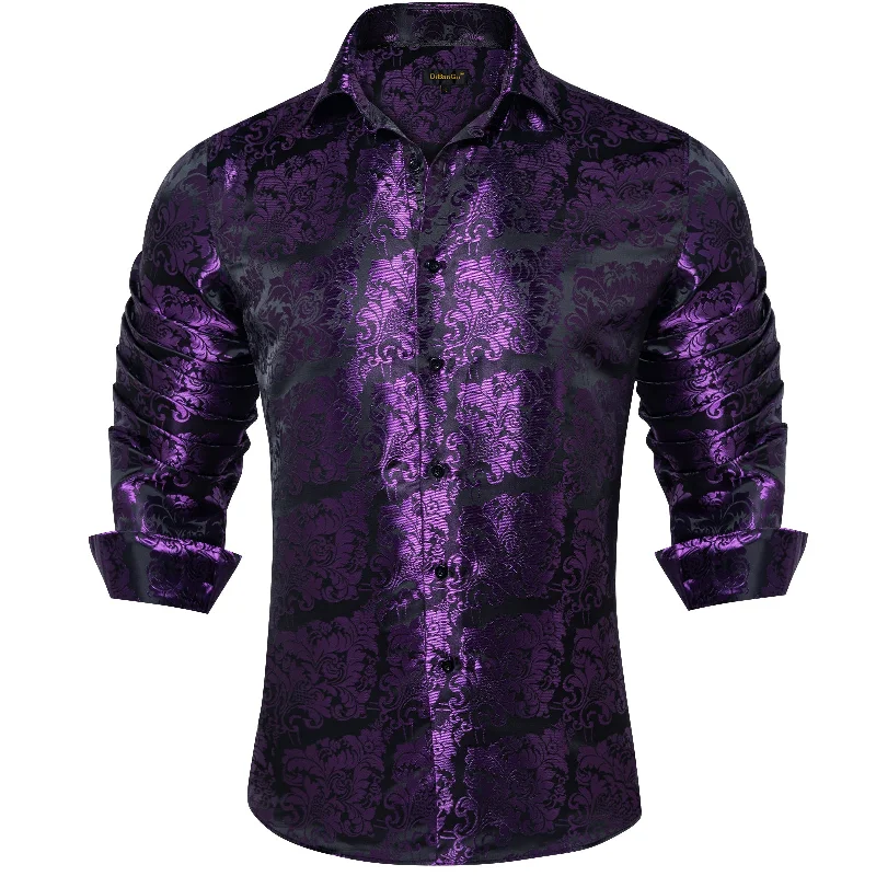 DiBanGu Purple Floral Silk Men's Shirt