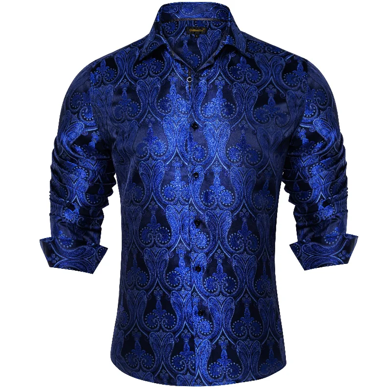 DiBanGu Blue Floral Silk Men's Shirt