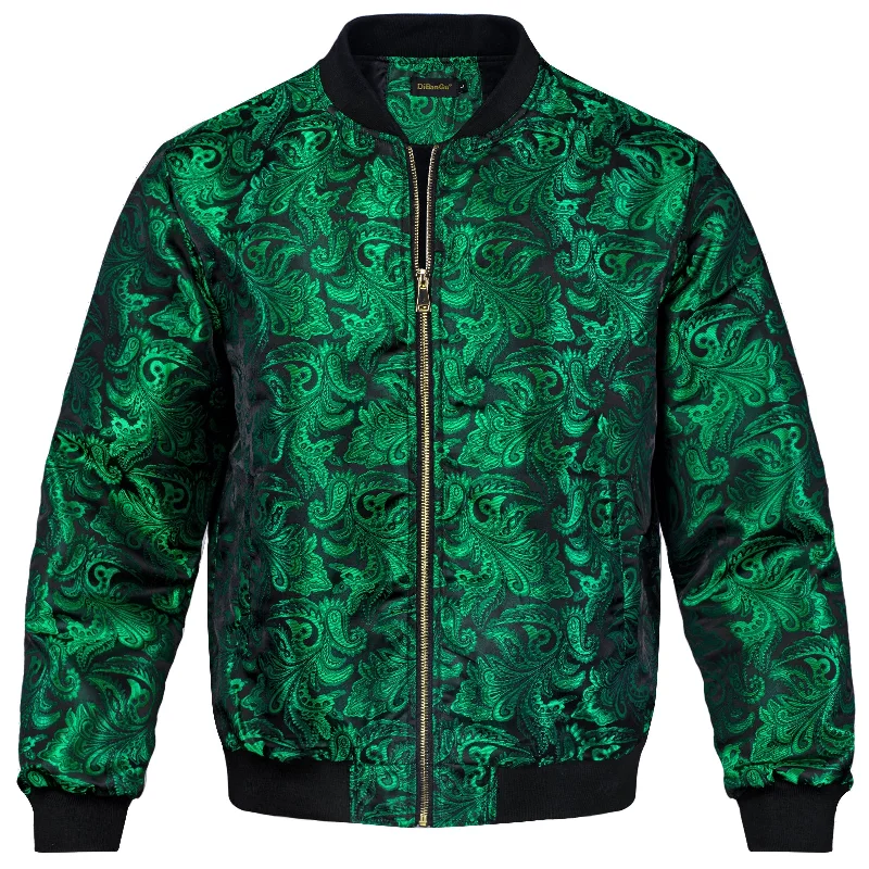 DiBanGu Green Paisley Men's Jacquard Light Casual Jacket