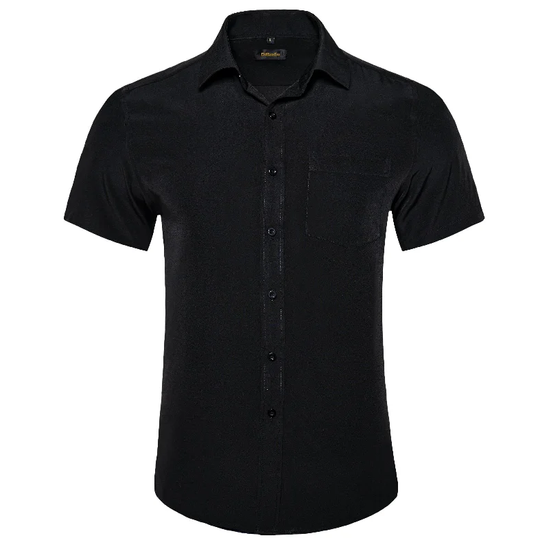 DiBanGu Black Solid Men's Slim Short Sleeve Shirt