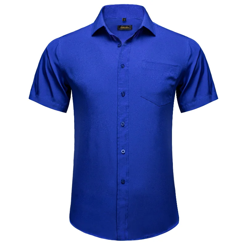 DiBanGu Blue Solid Men's Slim Short Sleeve Shirt