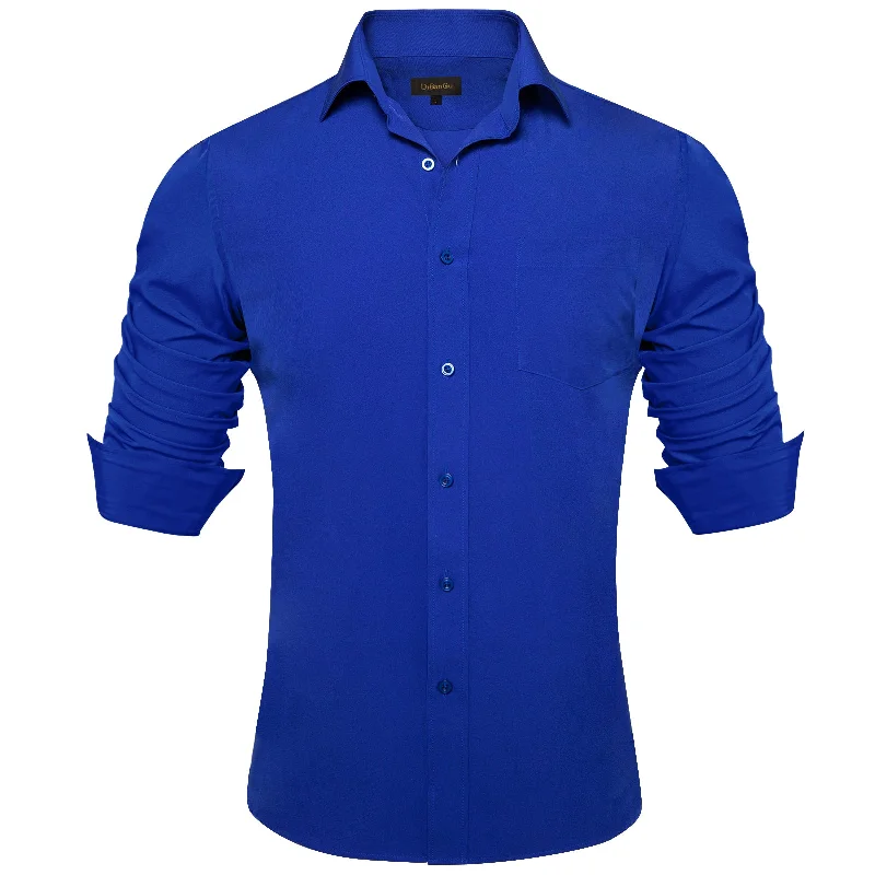 DiBanGu Blue Solid Silk Men's Business Shirt