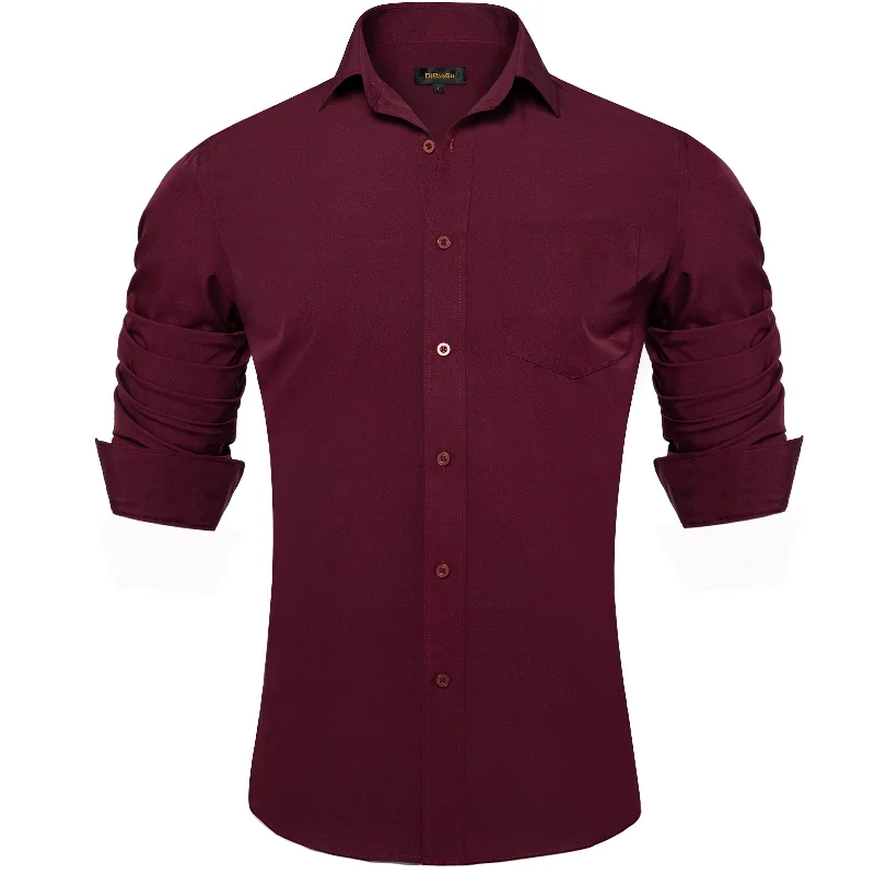 DiBanGu Claret Solid Silk Men's Business Shirt