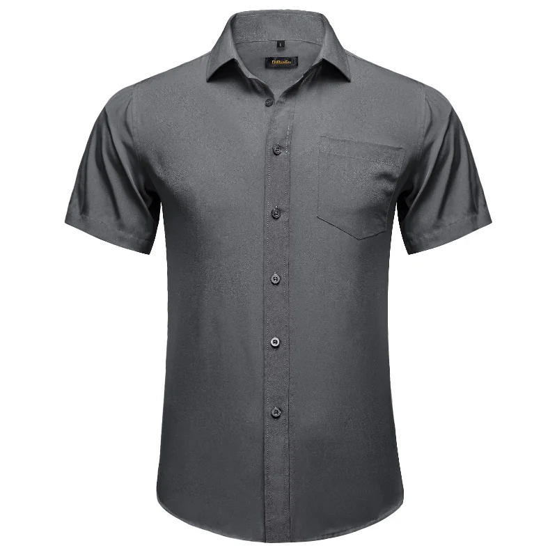 DiBanGu Smoke Grey Solid Men's Slim Short Sleeve Shirt