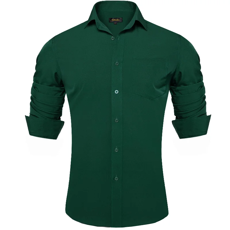 DiBanGu Green Solid Silk Men's Business Shirt