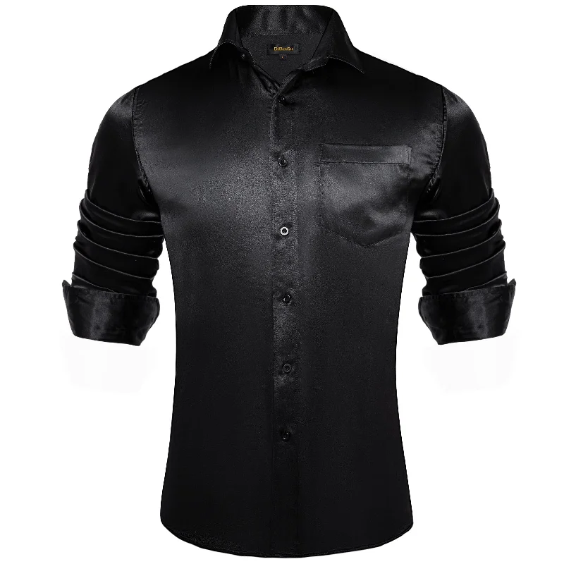 DiBanGu Men's Black Solid Dress Shirt