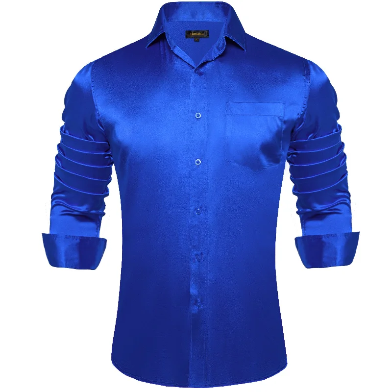 DiBanGu Men's Blue Solid Dress Shirt