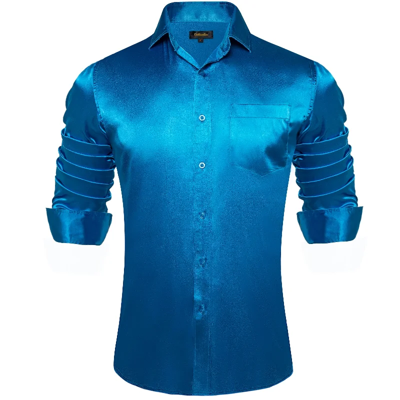 DiBanGu Men's Blue Solid Dress Shirt