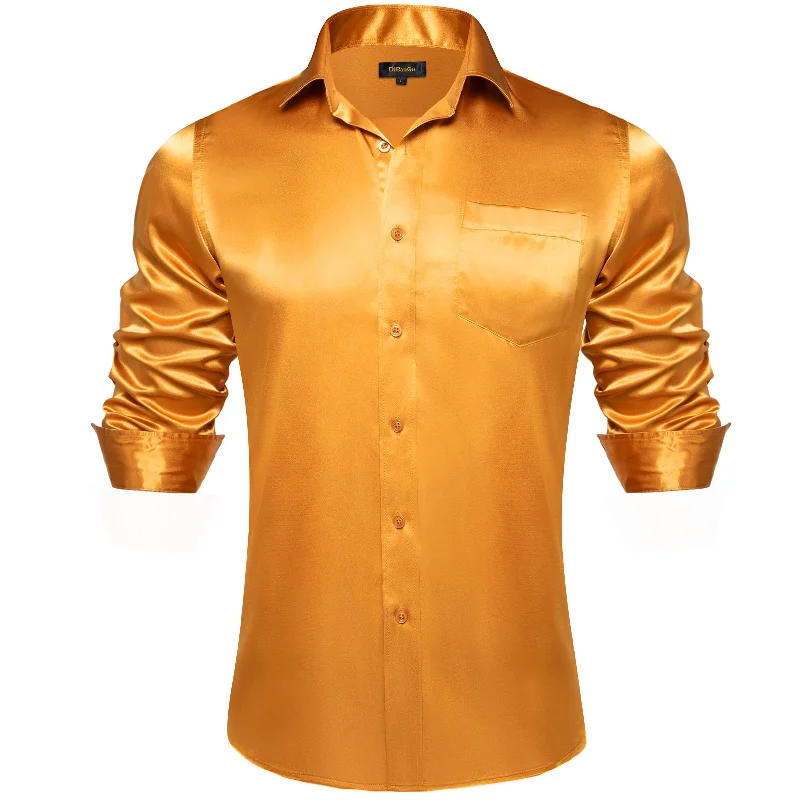 DiBanGu Men's Golden Solid Dress Shirt