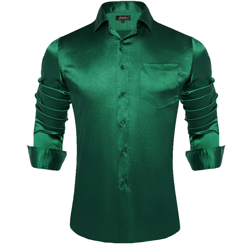 DiBanGu Men's Green Solid Dress Shirt