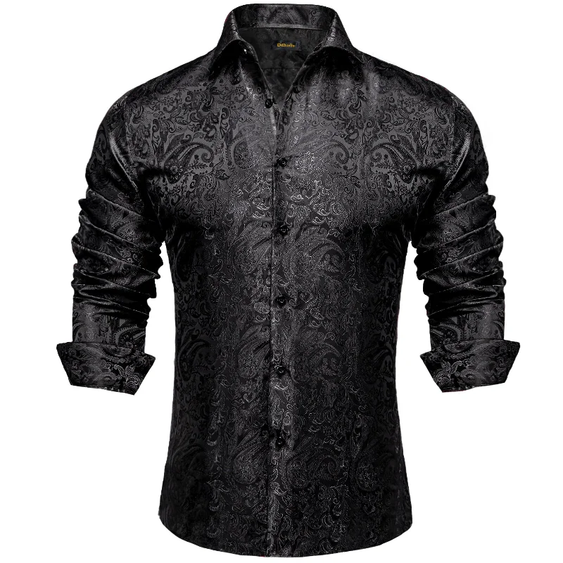 DiBanGu Men's Long Sleeve Shirt Black Paisley Button Down Dress Shirt