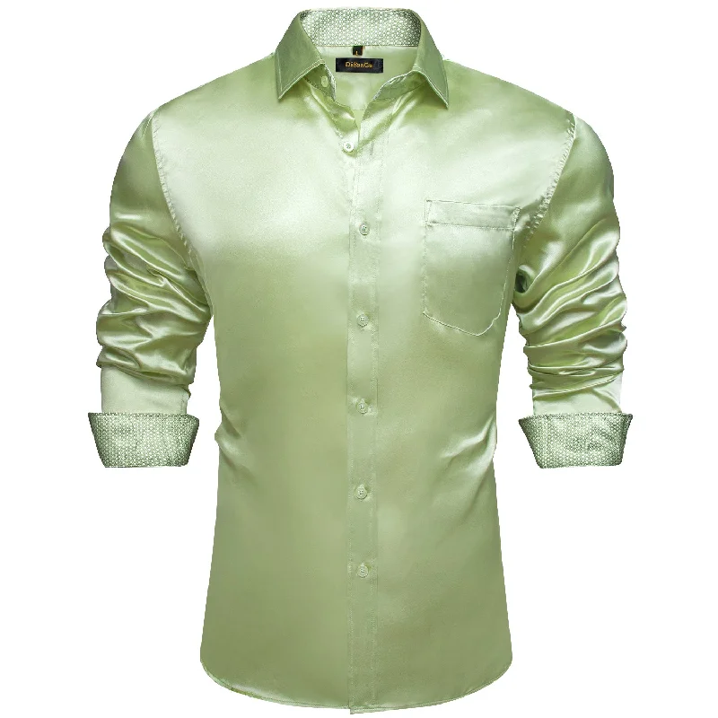 DiBanGu Men's Mint Green Satin Solid Shirt