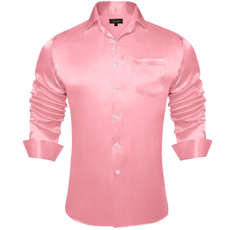 DiBanGu Men's Pink Solid Dress Shirt