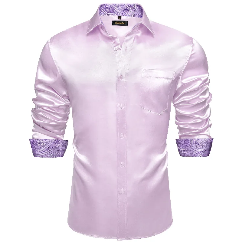 DiBanGu Men's Pink Solid Dress Shirt