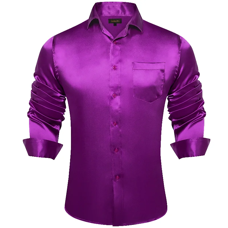 DiBanGu Men's Purple Solid Dress Shirt