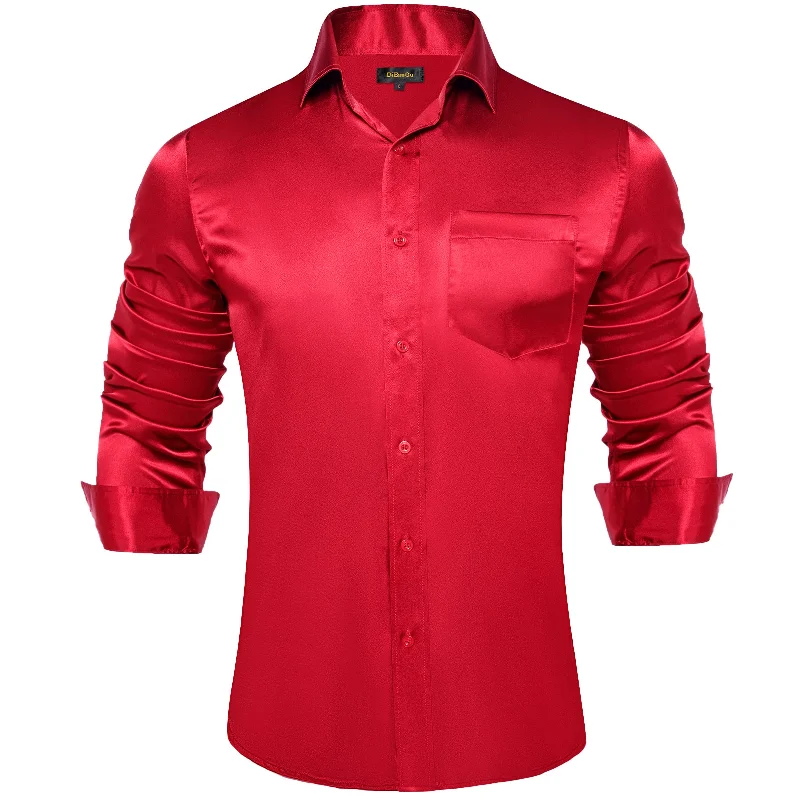 DiBanGu Men's Red Solid Dress Shirt