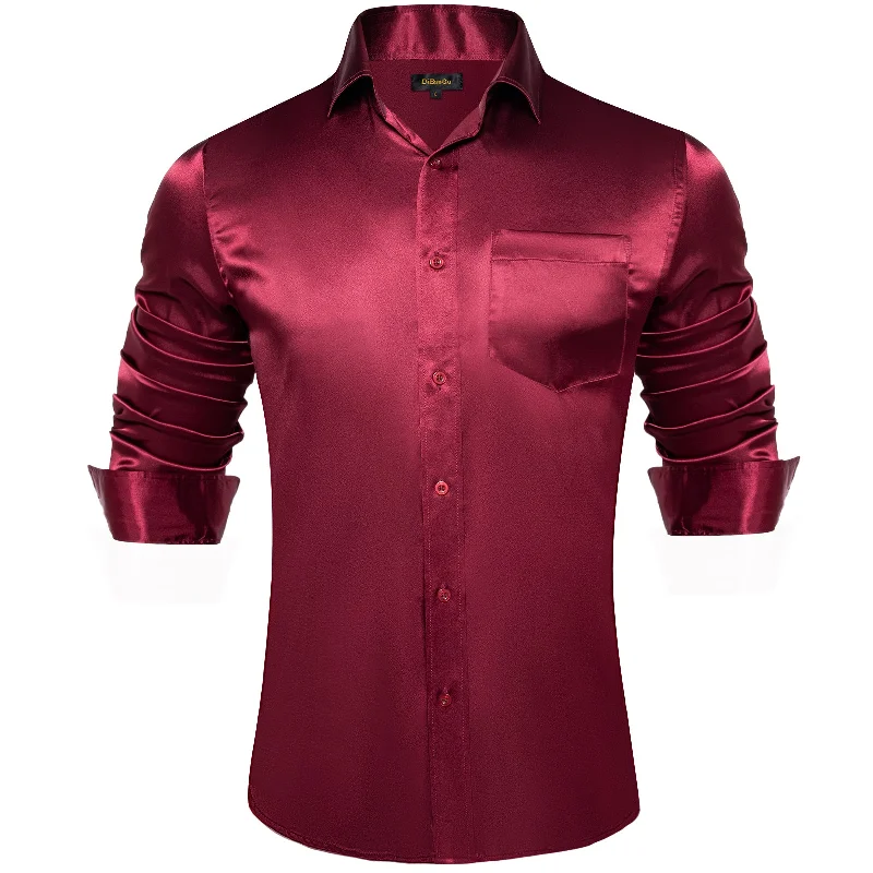 DiBanGu Men's Red Solid Dress Shirt