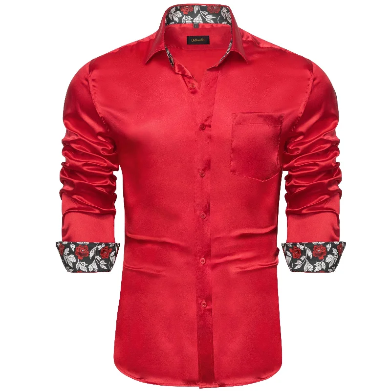 DiBanGu Men's Red Solid Shirt