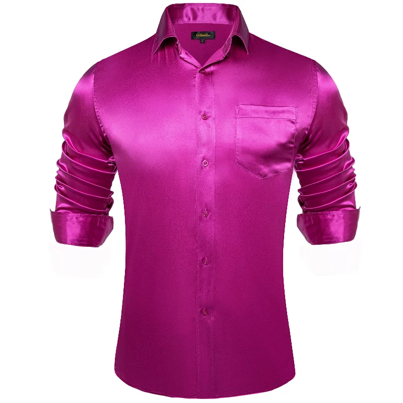 DiBanGu Men's Rose Red Solid Dress Shirt