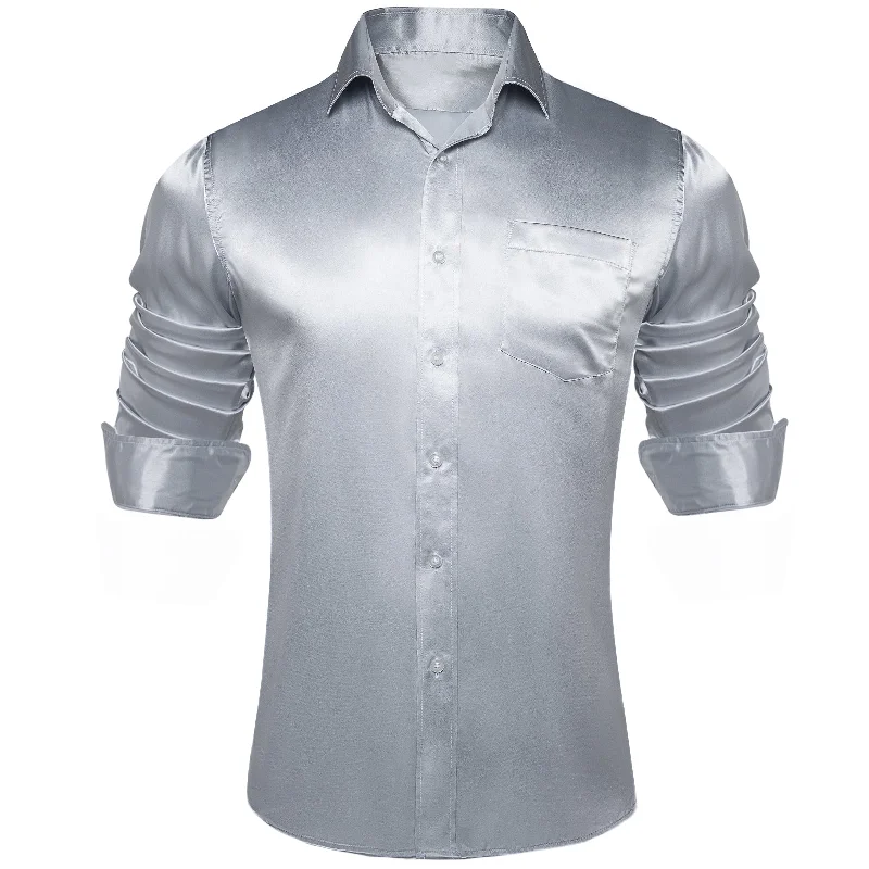 DiBanGu Men's Silver Grey Solid Dress Shirt