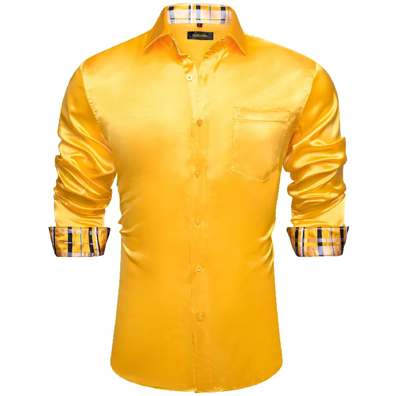 DiBanGu Men's Yellow Satin Solid Shirt