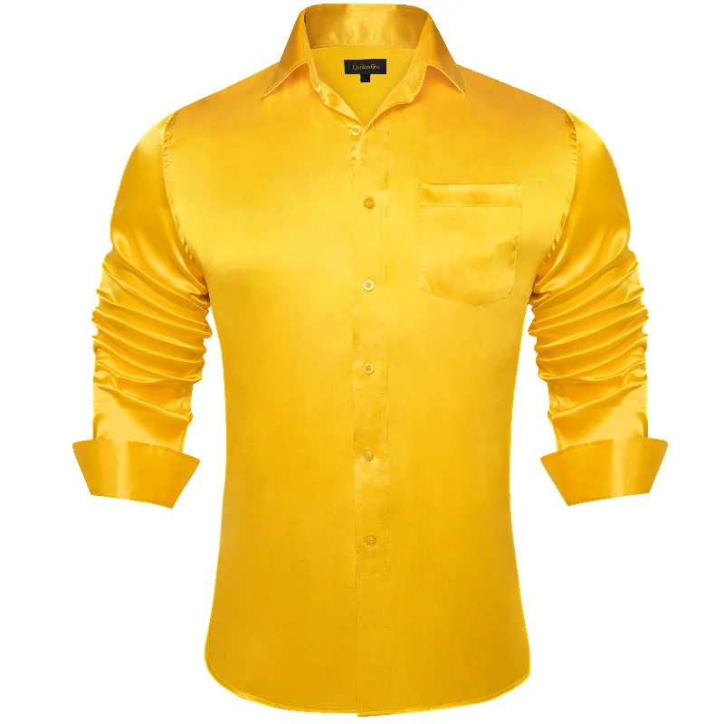 DiBanGu Men's Yellow Solid Dress Shirt