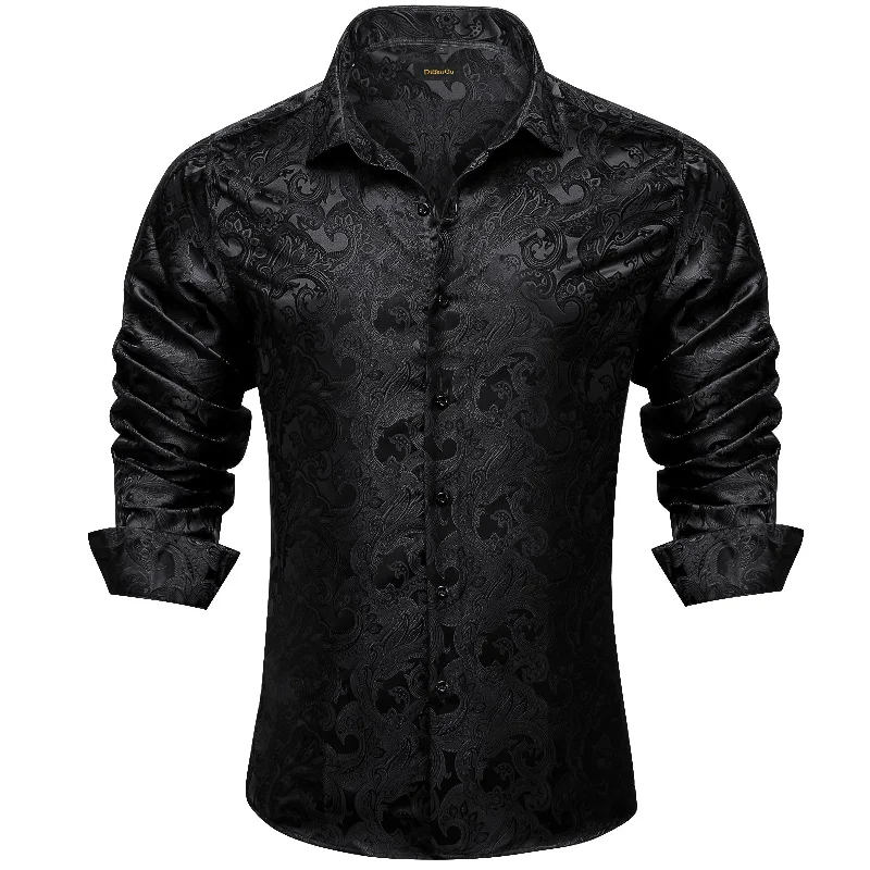 DiBanGu Black Floral Silk Men's Shirt