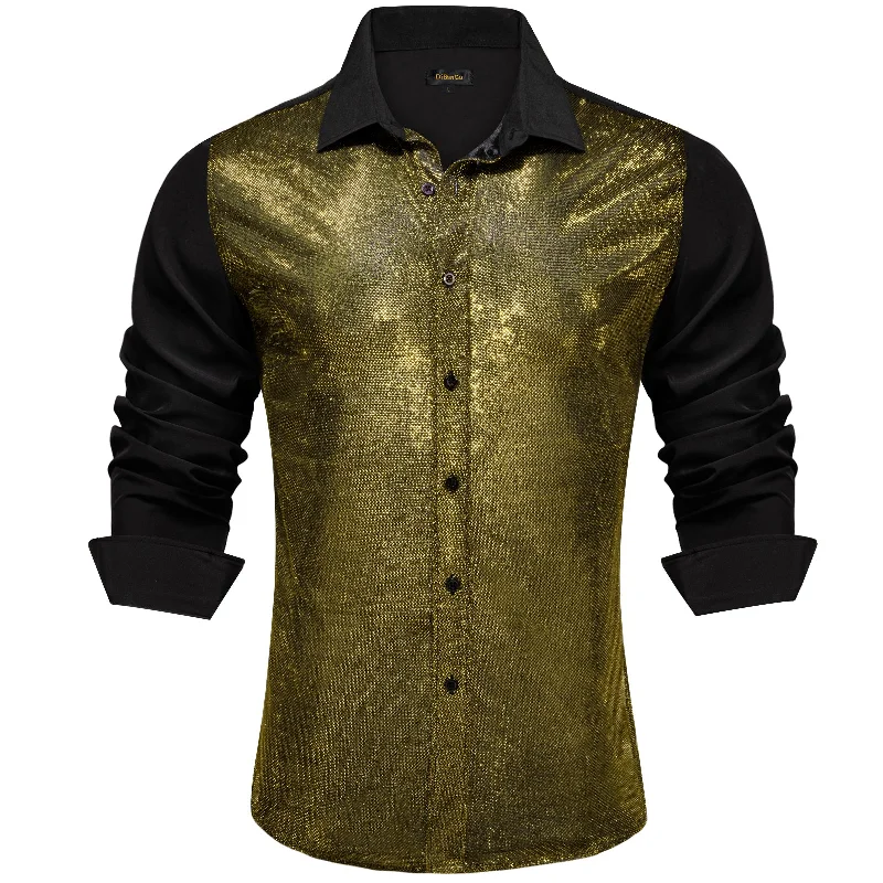 DiBanGu Black Silk Golden Glitter Stitching Men's Shirt