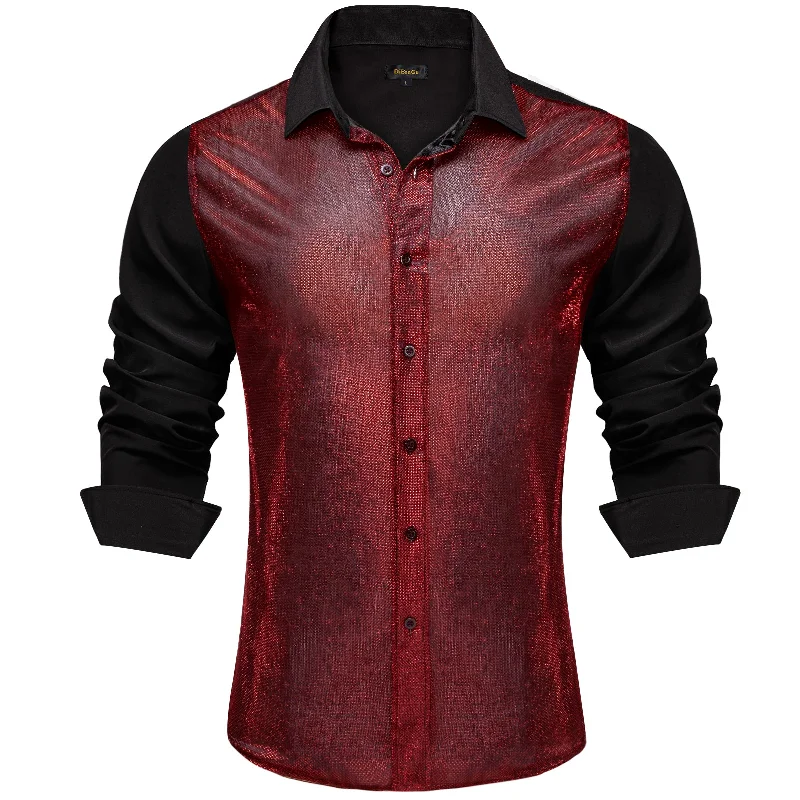 DiBanGu Black Silk Red Glitter Stitching Men's Shirt