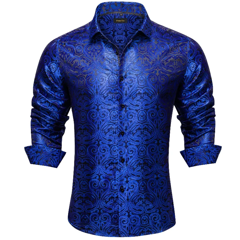 DiBanGu Blue Floral Silk Men's Shirt