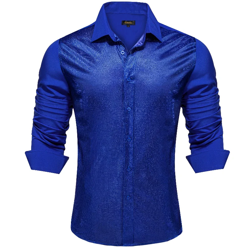 DiBanGu Blue Silk Glitter Stitching Men's Shirt