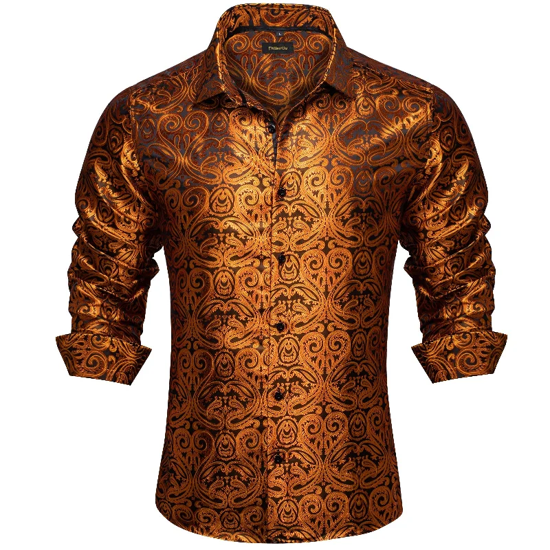 DiBanGu Golden Floral Silk Men's Shirt