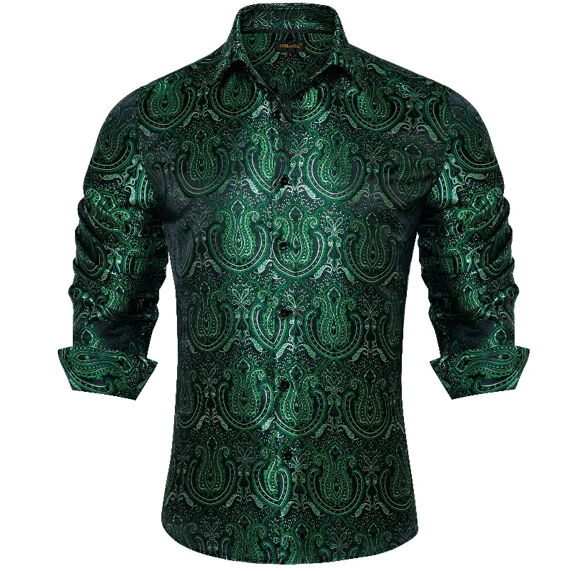 DiBanGu Green Floral Silk Men's Shirt