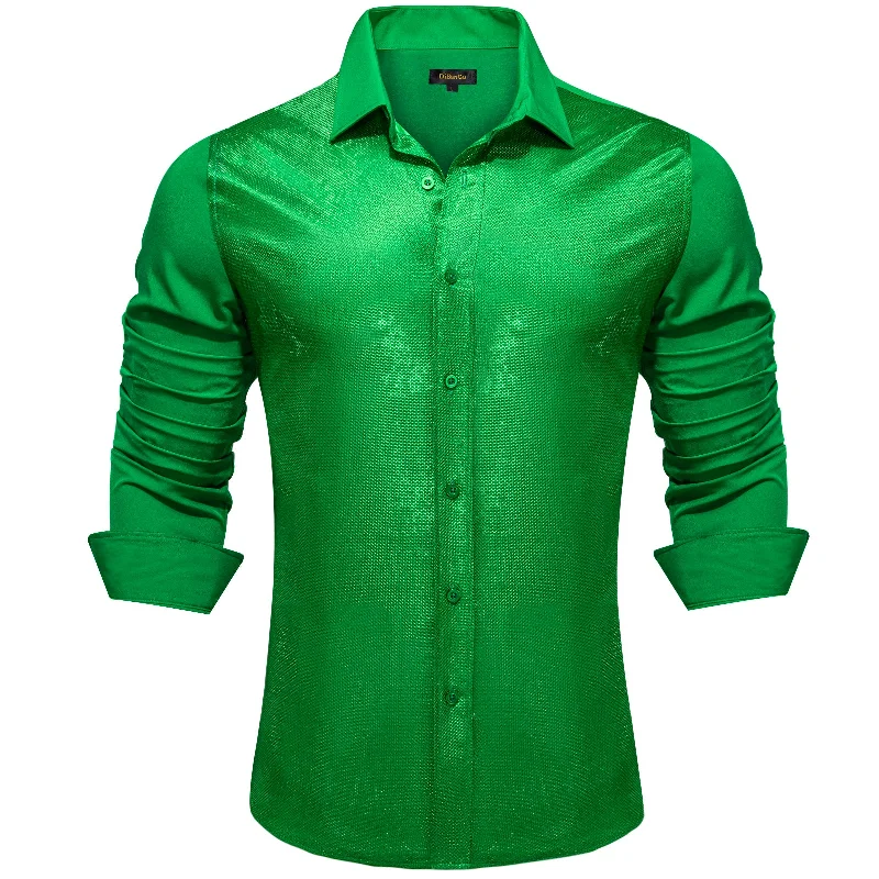 DiBanGu Mint Green Silk Glitter Stitching Men's Shirt