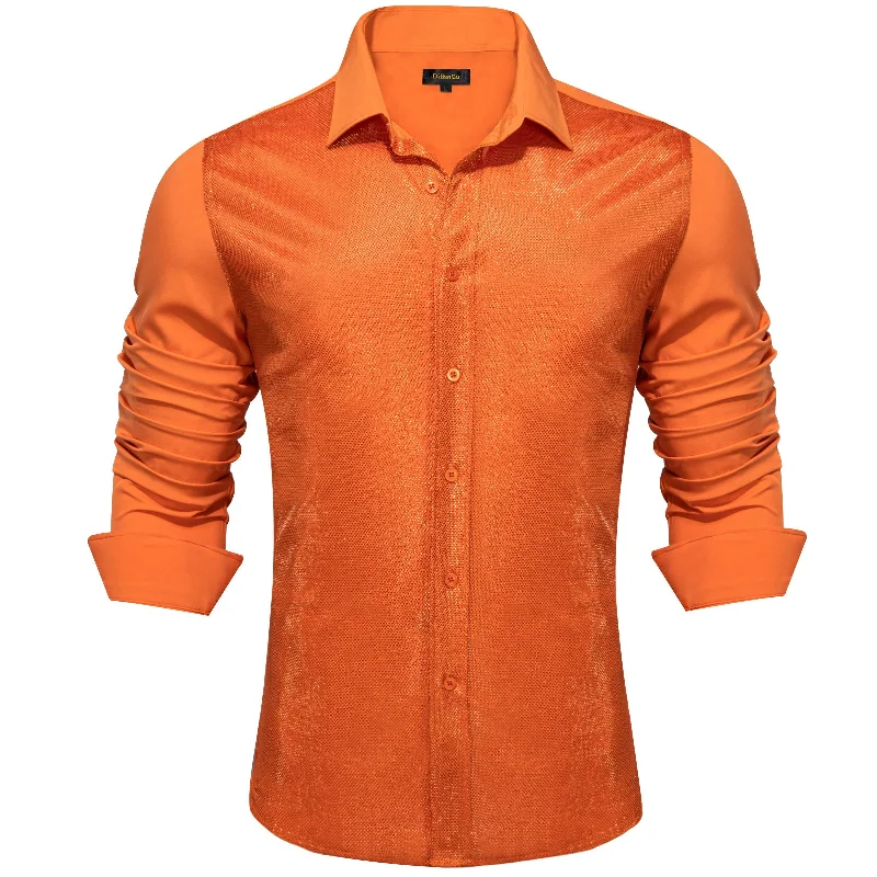 DiBanGu Orange Silk Glitter Stitching Men's Shirt