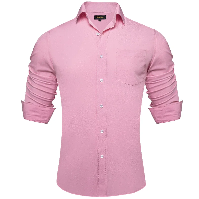 DiBanGu Petal Pink Solid Silk Men's Business Shirt