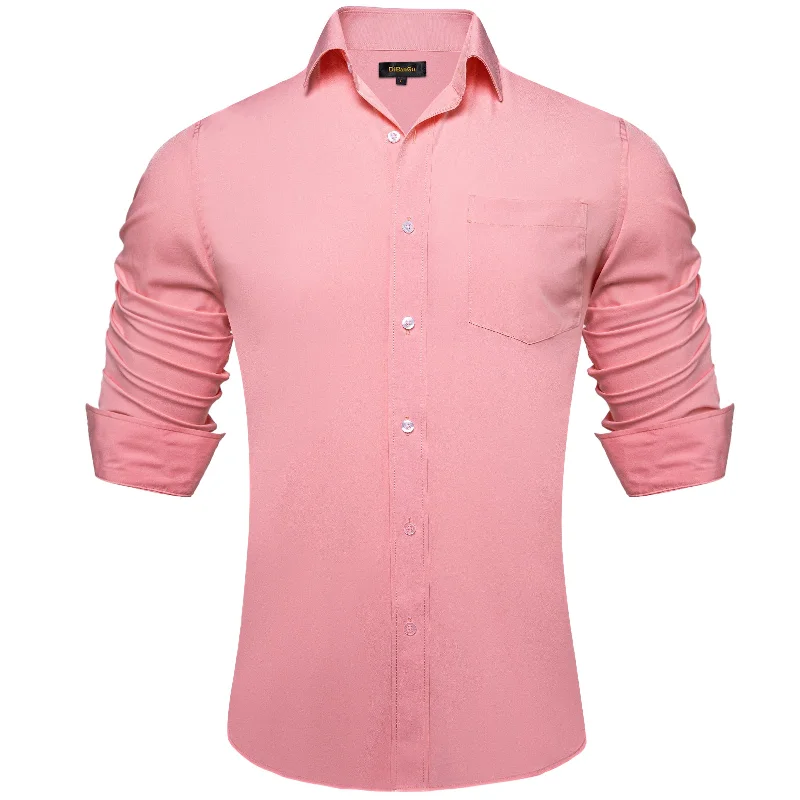 DiBanGu Pink Solid Silk Men's Business Shirt