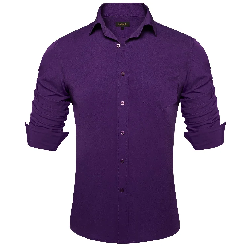 DiBanGu Purple Solid Silk Men's Business Shirt