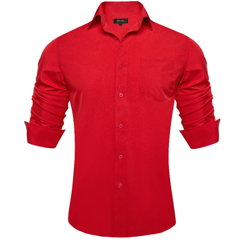 DiBanGu Red Solid Silk Men's Business Shirt