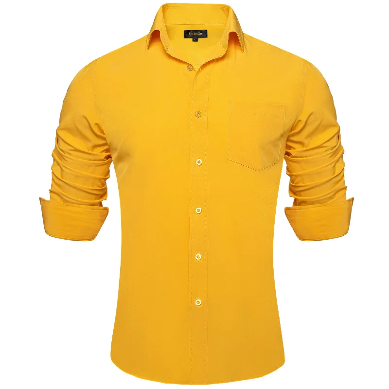 DiBanGu Yellow Solid Silk Men's Business Shirt