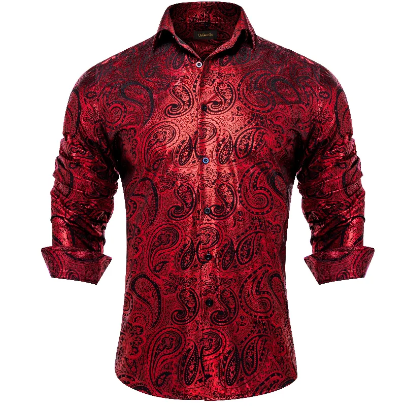 DiBanGu Blood Red Black Paisley Stamping Men's Shirt