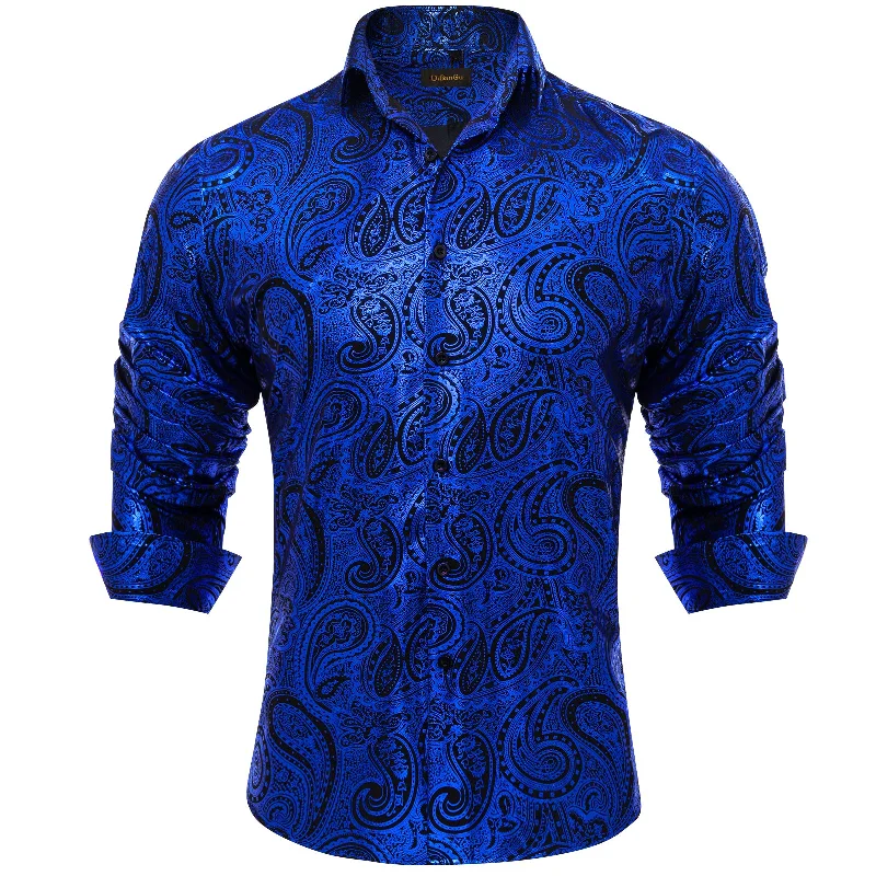 DiBanGu Blue Black Paisley Stamping Men's Shirt