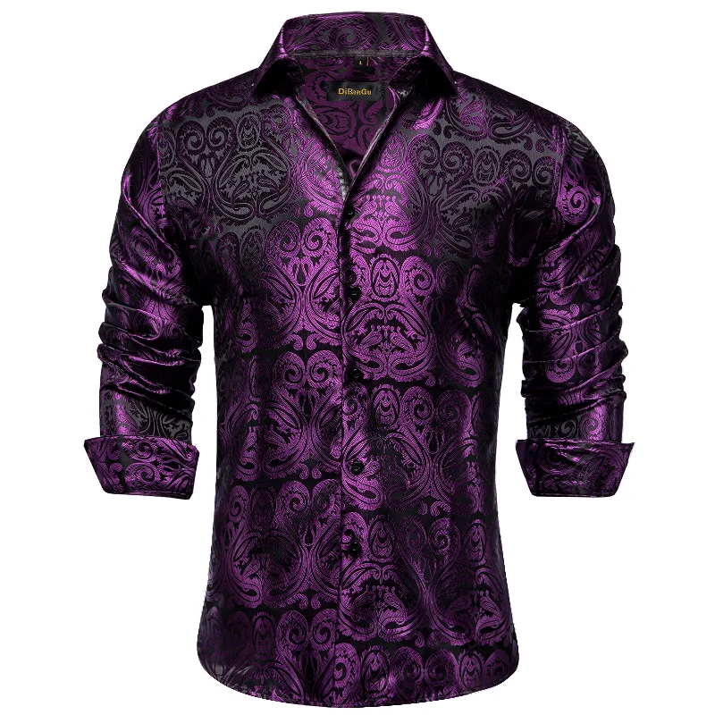 DiBanGu Dark Purple Paisley Polyester Men's Shirt