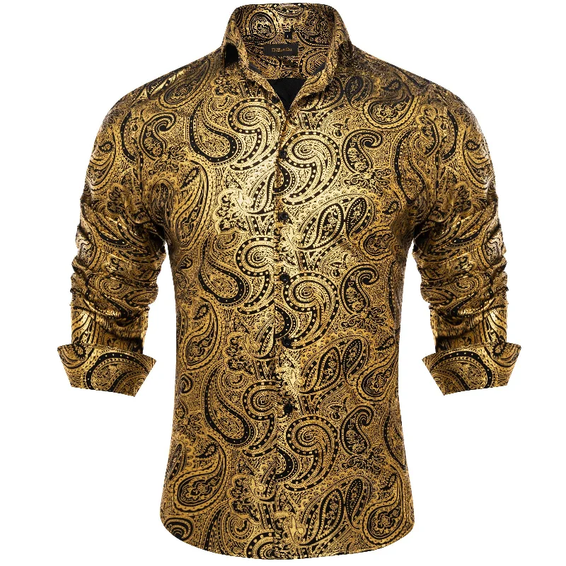 DiBanGu Goden Black Paisley Stamping Men's Shirt