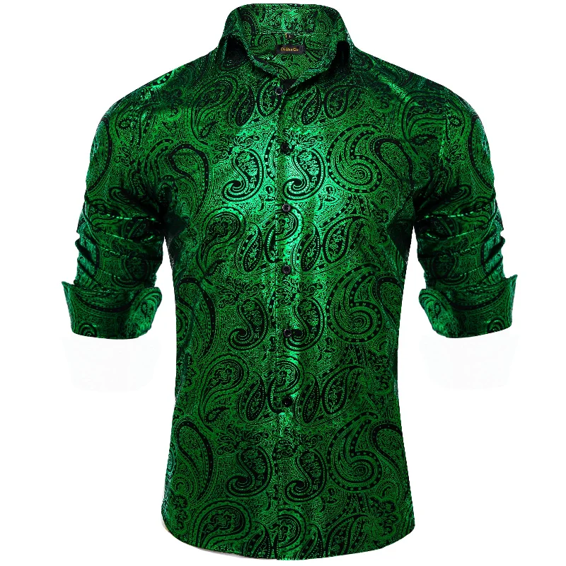 DiBanGu Green Black Paisley Stamping Men's Shirt