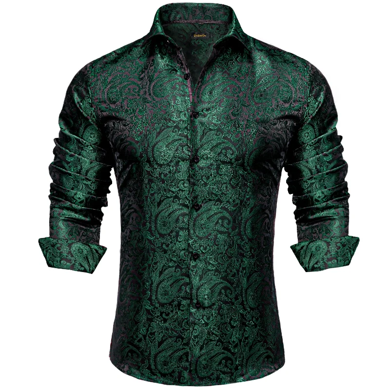 DiBanGu Green Paisley Polyester Men's Shirt